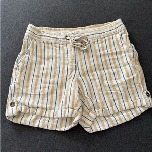Per Se Yellow and White Striped Women Shorts S